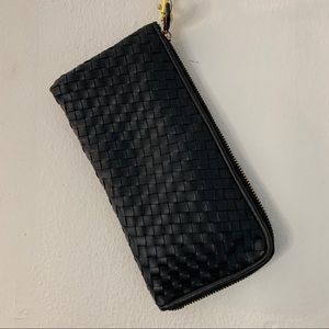 Black leather woven clutch purse  under one sky
